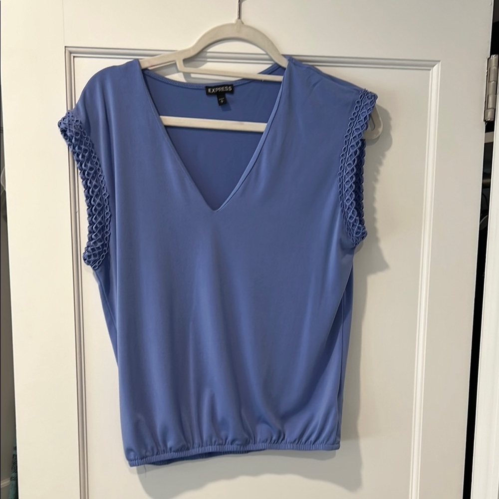 Express Blue Fitted Cap Sleeve Blouse
